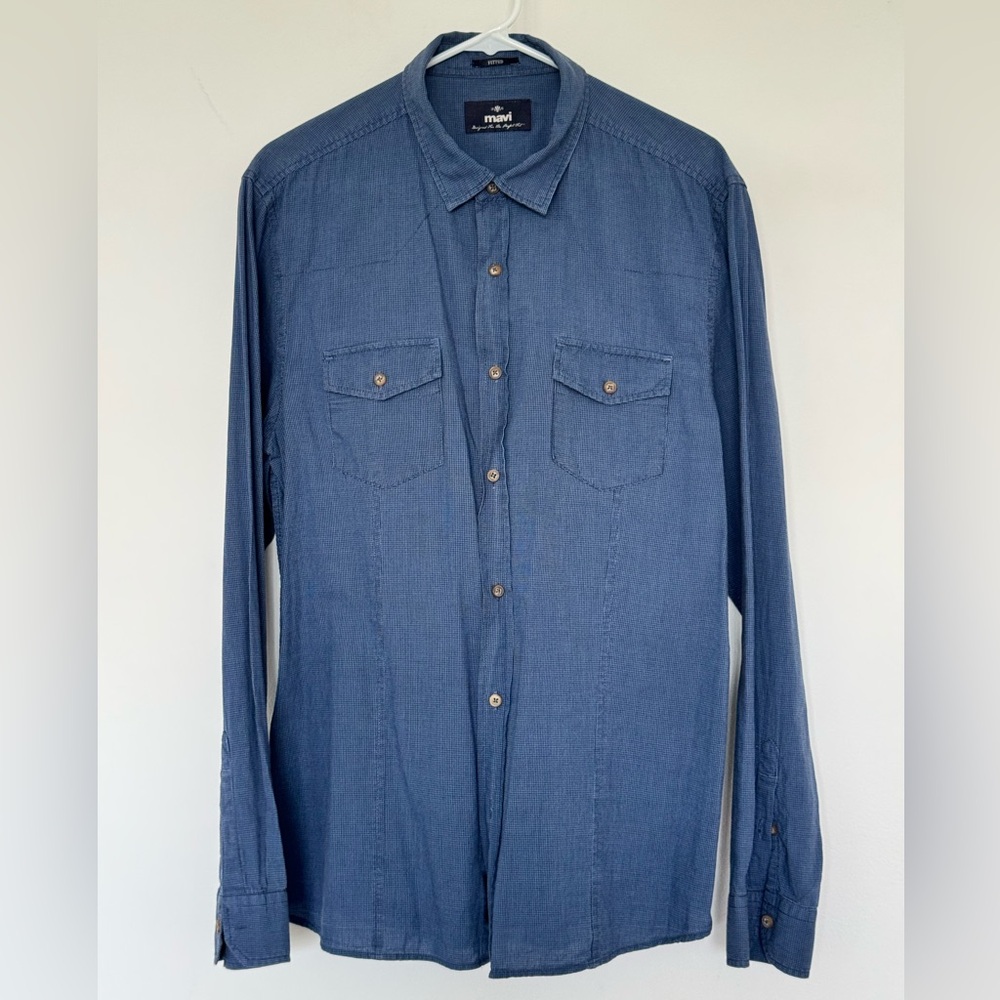 Mavi Blue Casual Button Down Fitted Shirt, 100% cotton, Size XL